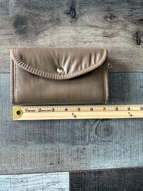 Taupe Tri-Fold Wallet Organizer Snap Clutch w Zip Coin Pocket